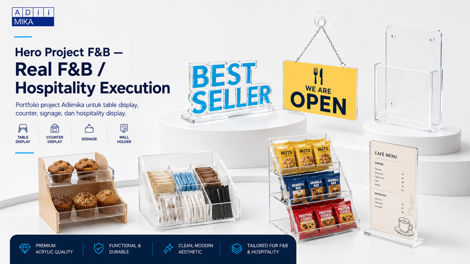 Portfolio Project F&B Adiimika untuk display signage counter dan hospitality