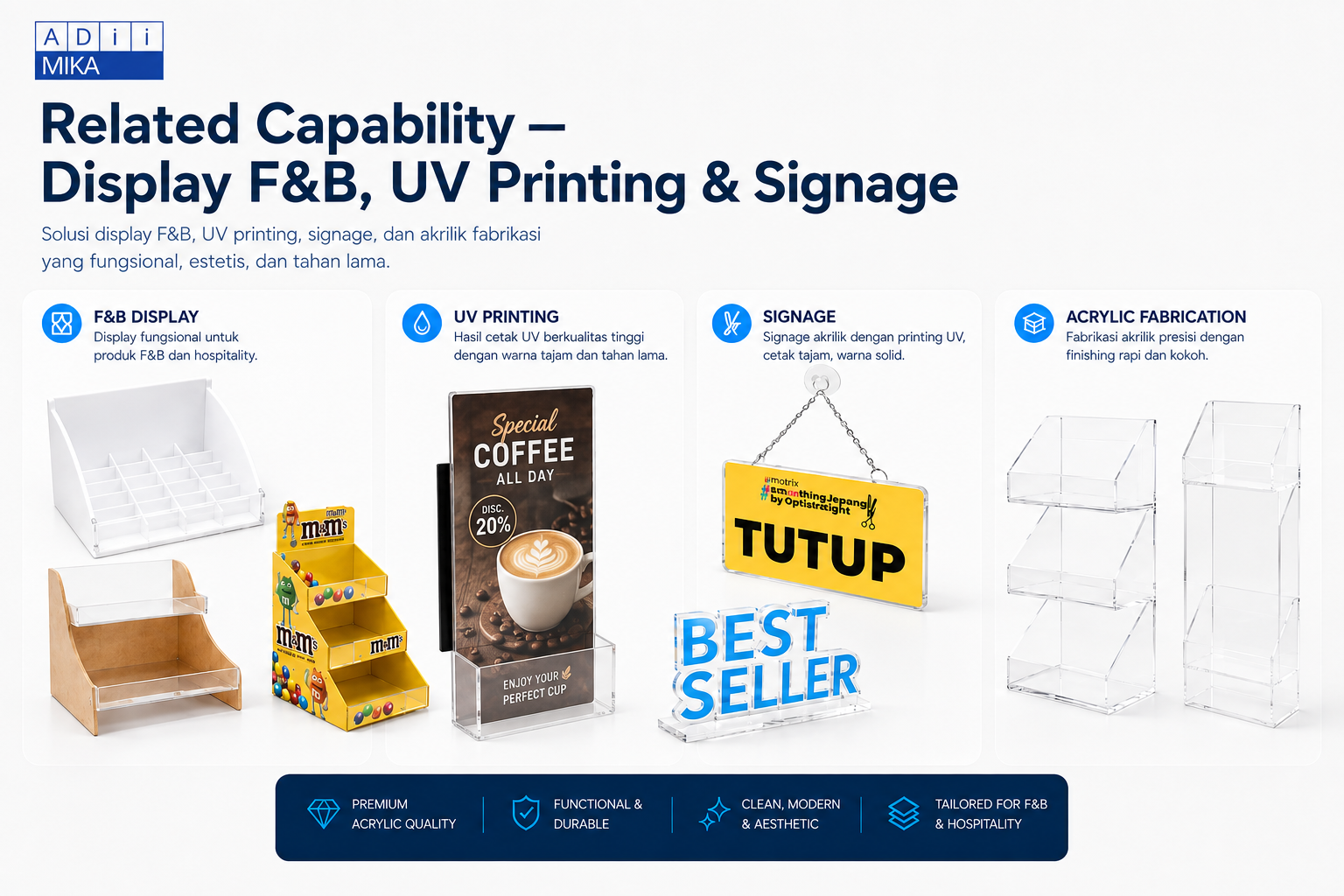 Related capability Adiimika untuk display F&B UV printing dan signage