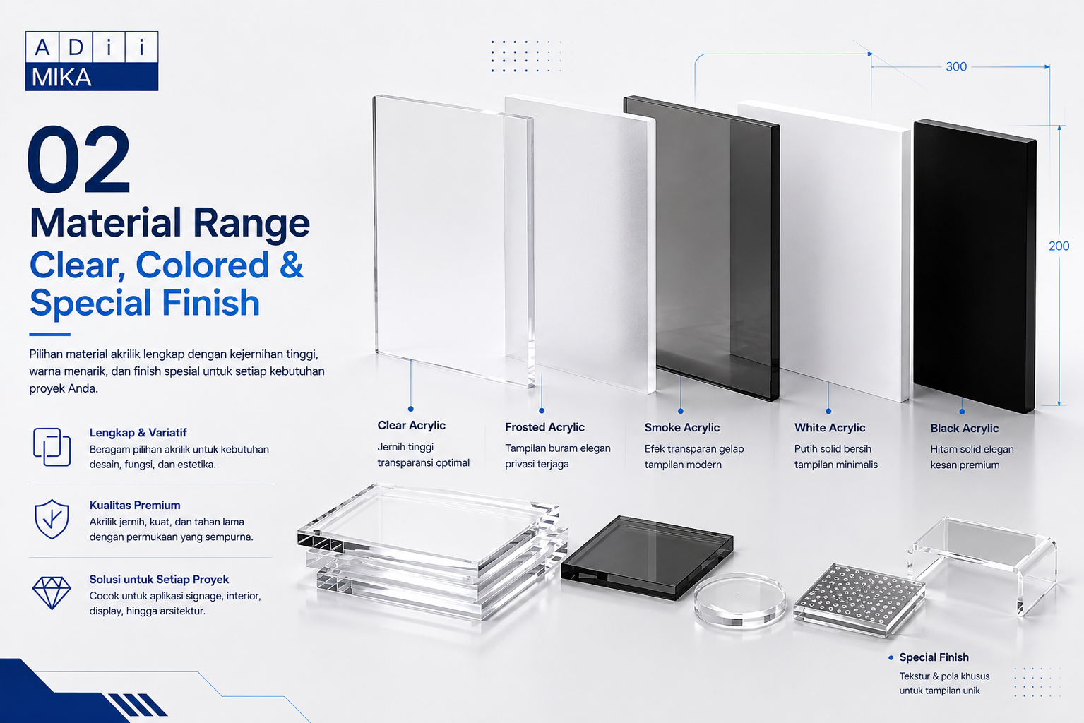 Range material akrilik clear, colored dan special finish