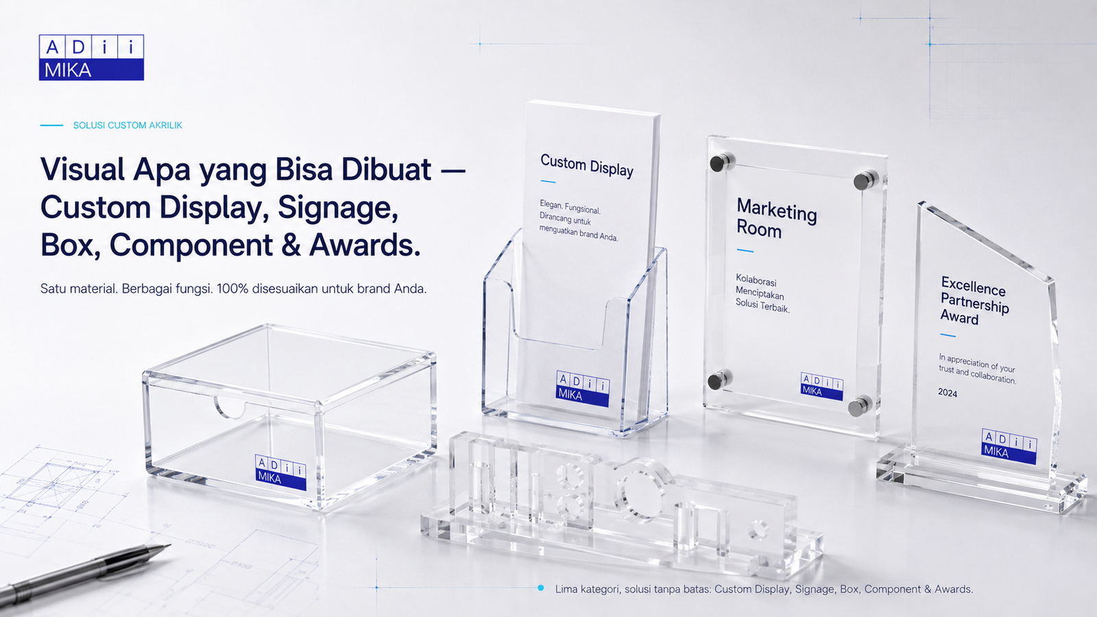 Custom display signage box component dan awards dari Adiimika