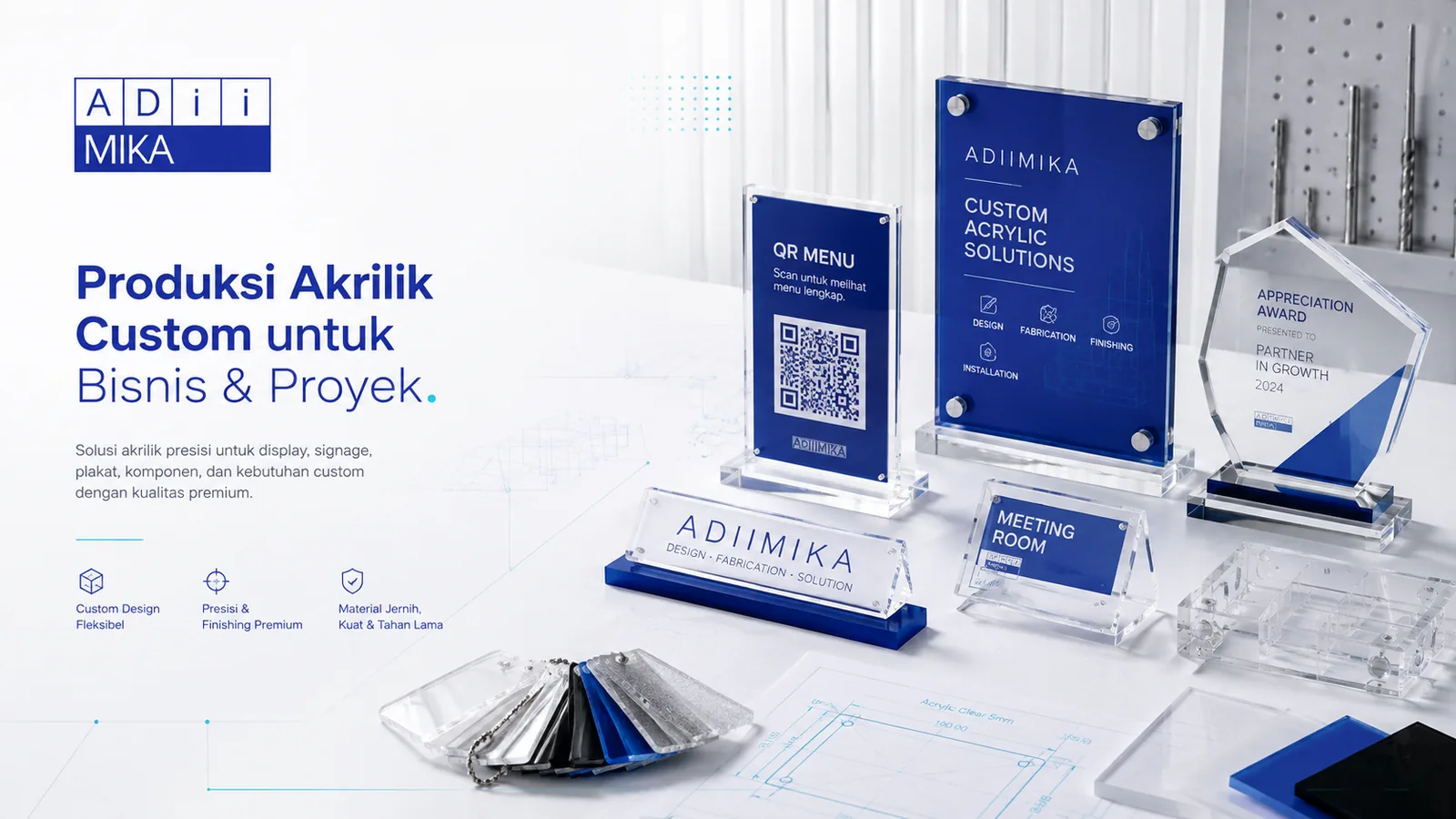 Produksi akrilik custom Adiimika untuk kebutuhan bisnis dan proyek