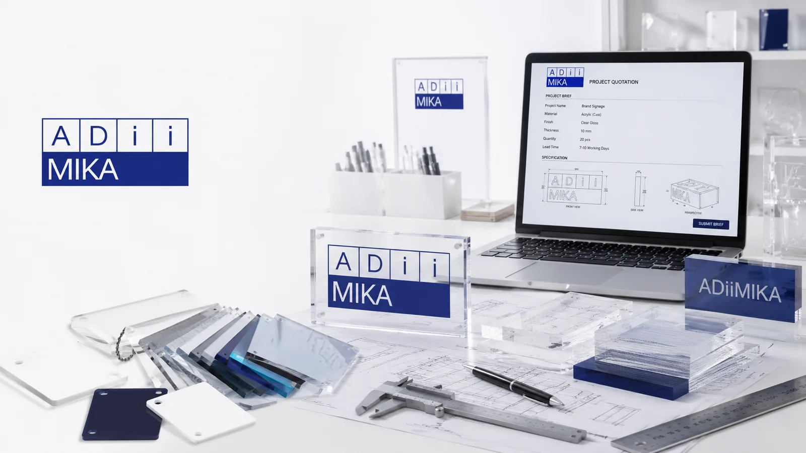 Minta penawaran produksi akrilik custom Adiimika dengan project brief dan spesifikasi