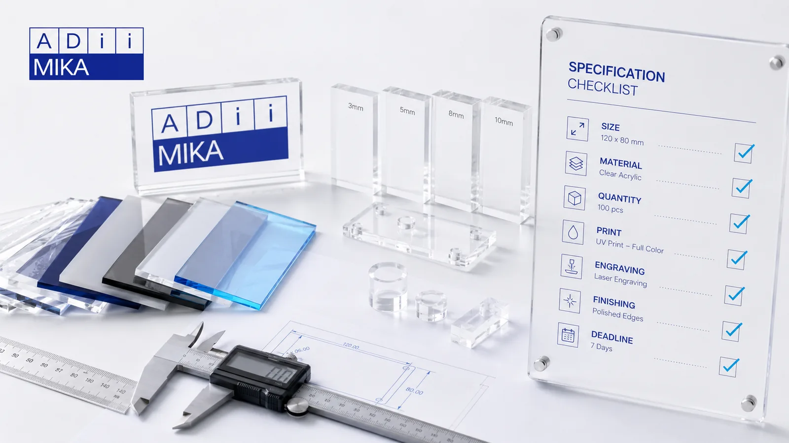 Checklist spesifikasi ukuran material quantity printing engraving finishing dan deadline