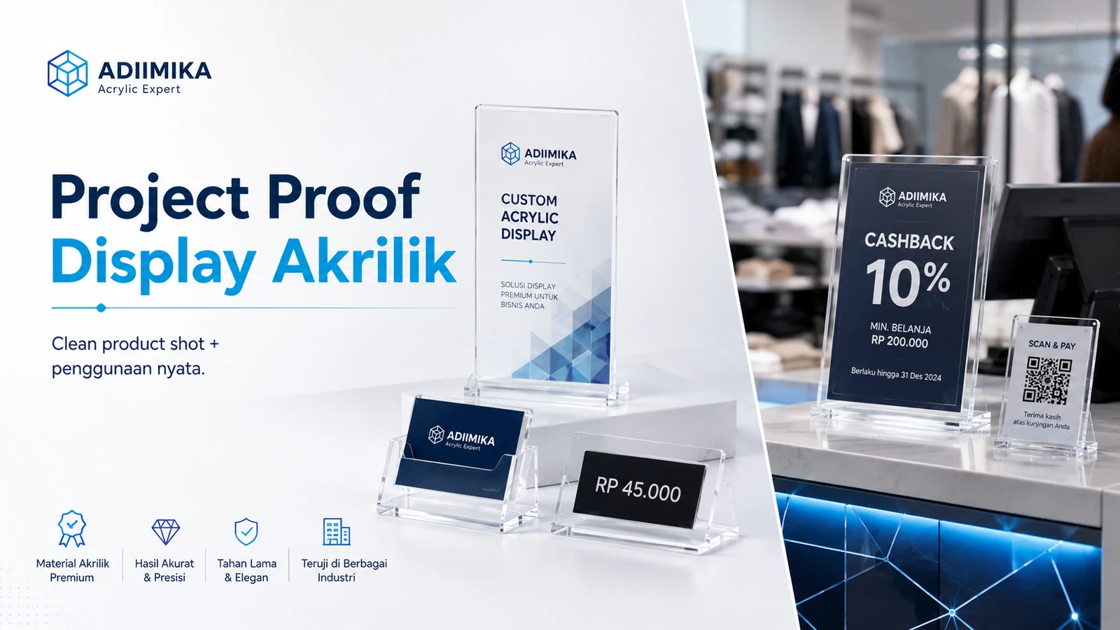 Project proof display akrilik Adiimika dalam konteks penggunaan nyata