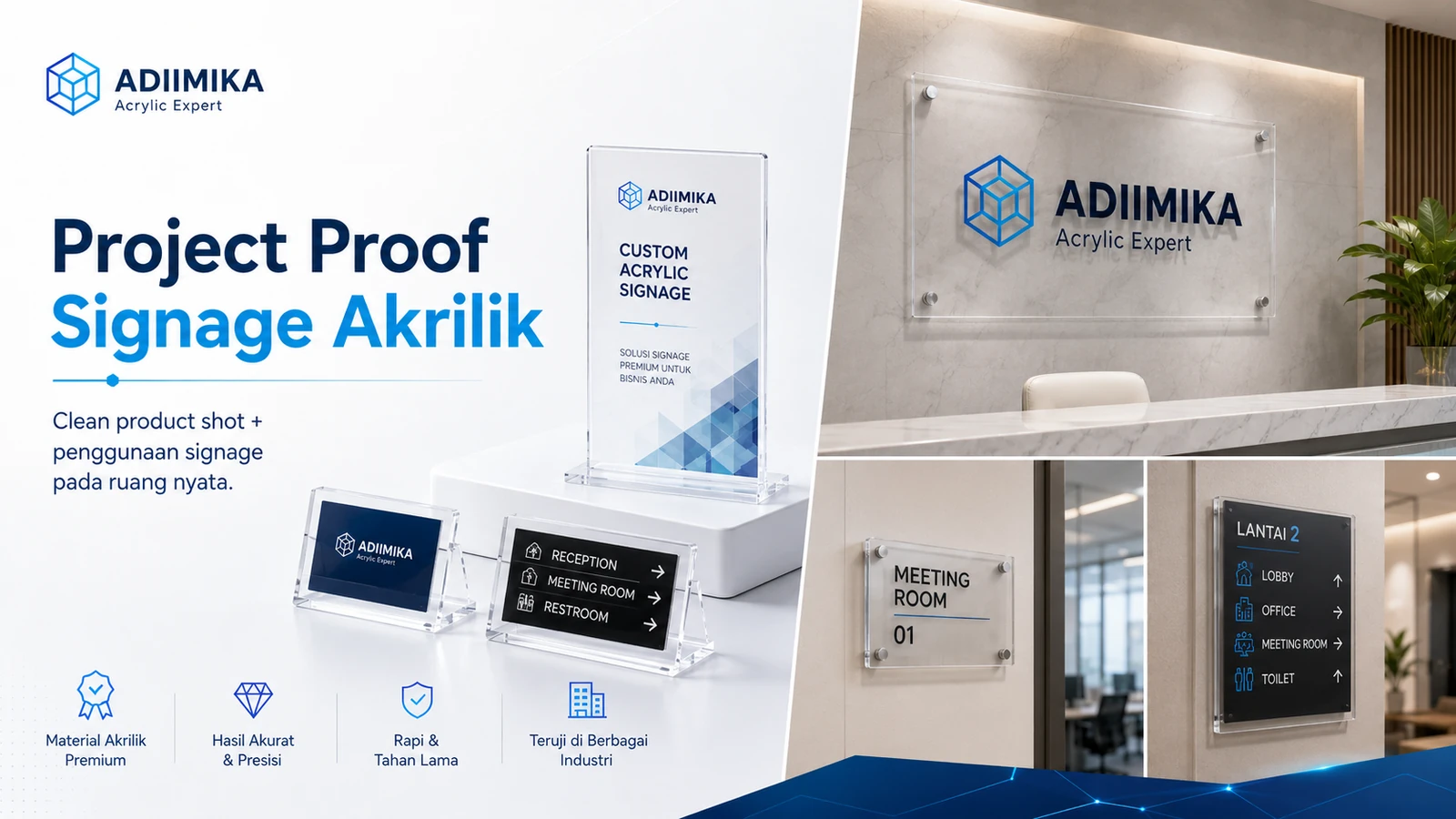 Project proof signage akrilik Adiimika dalam konteks ruang nyata