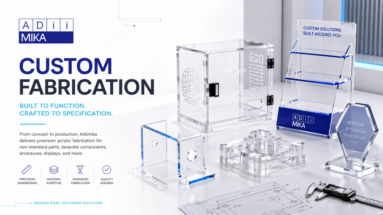 Custom fabrication akrilik Adiimika untuk box, component, prototype, custom form dan batch production