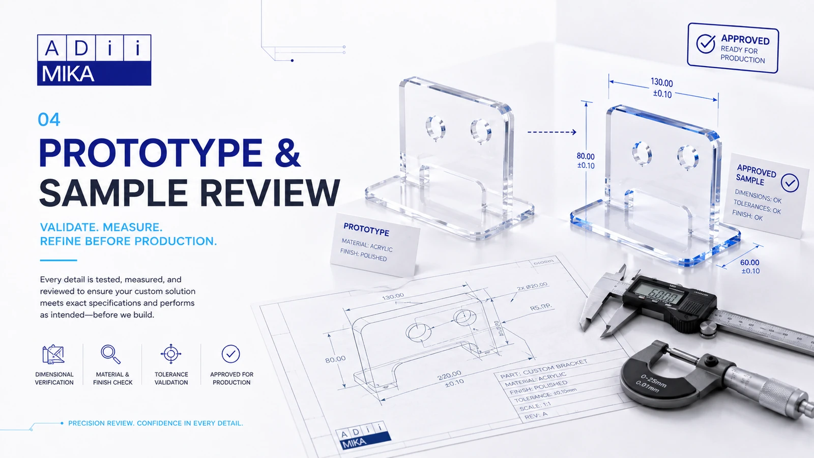 Prototype dan sample review custom fabrication acrylic sebelum batch production