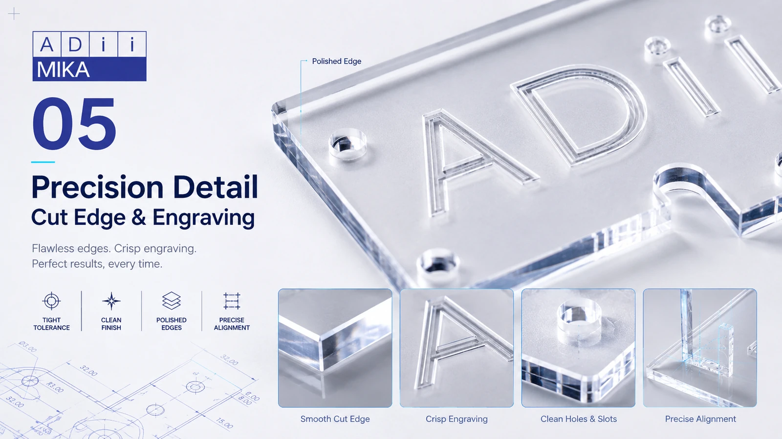 Precision detail laser cutting engraving akrilik pada cut edge, engraving dan alignment