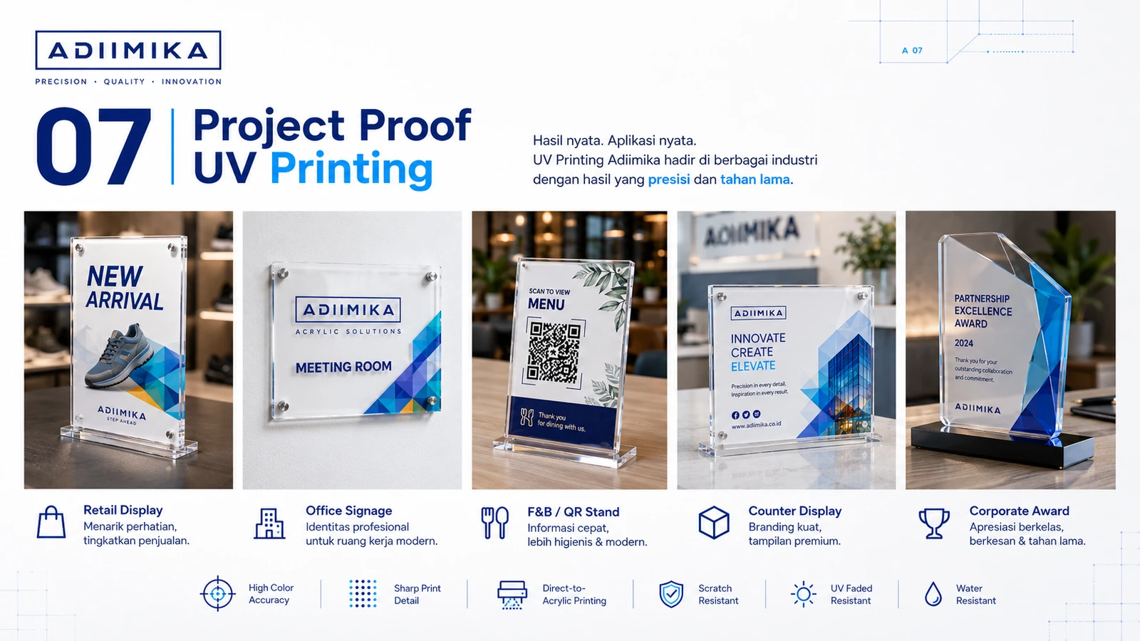 Project proof UV printing pada produk akrilik dalam konteks penggunaan bisnis