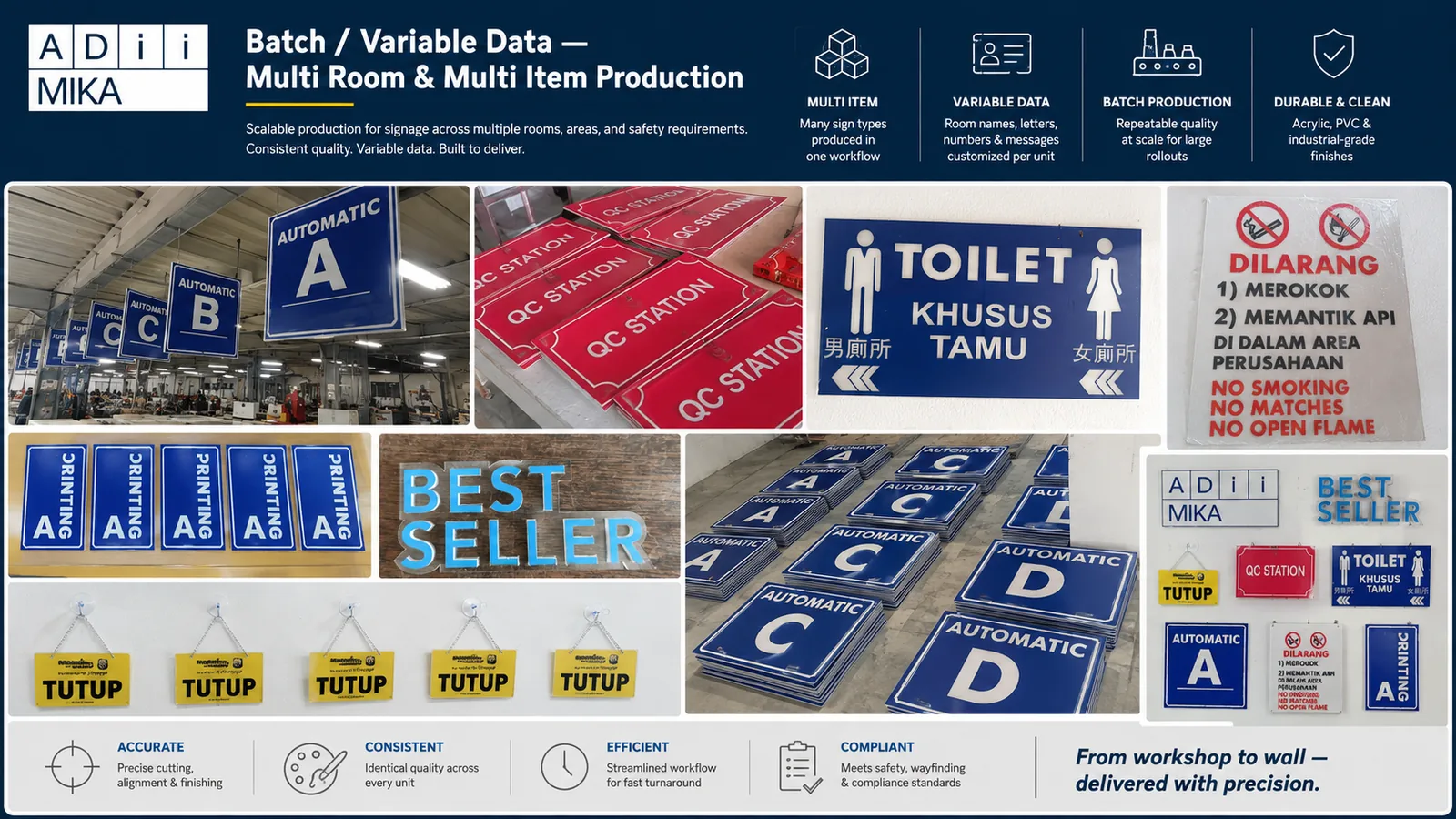 Batch production corporate project Adiimika untuk multi room dan multi item variable data