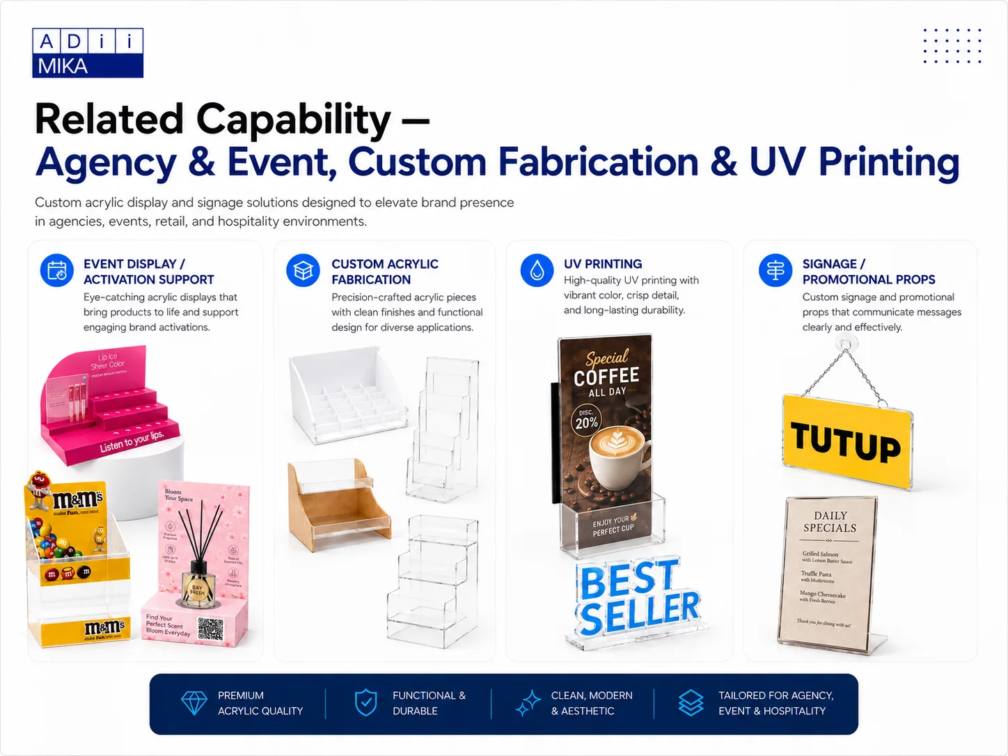 Related capability Agency Event custom fabrication and UV printing