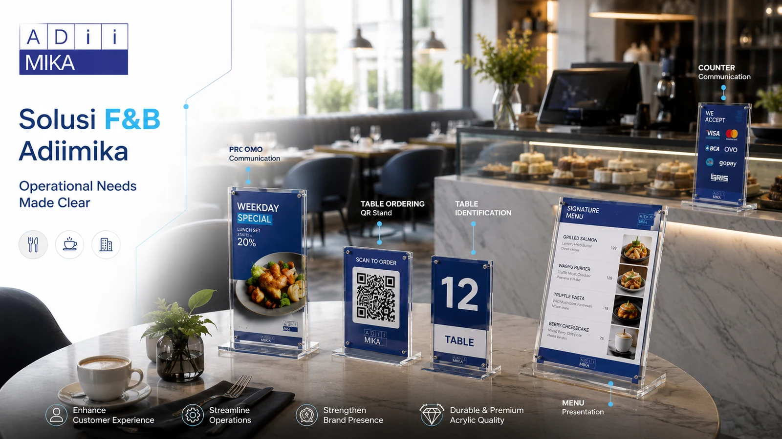 Kebutuhan operasional F&B untuk table ordering menu presentation promotion buffet dan counter information
