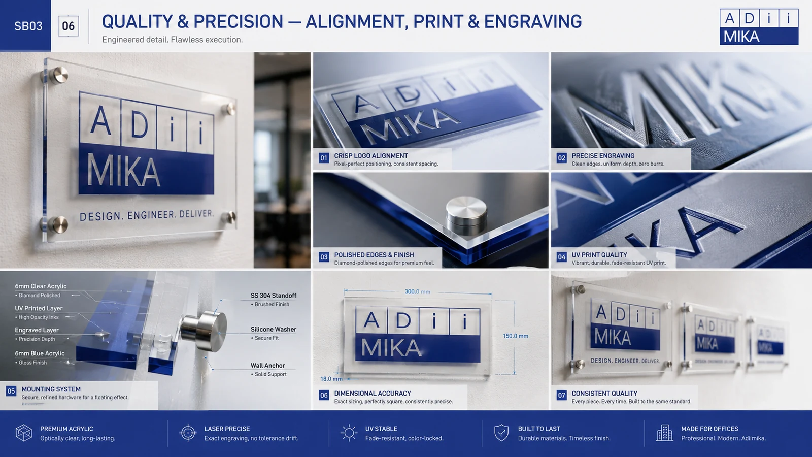 Quality dan precision produksi acrylic corporate Adiimika meliputi alignment print engraving dan finishing