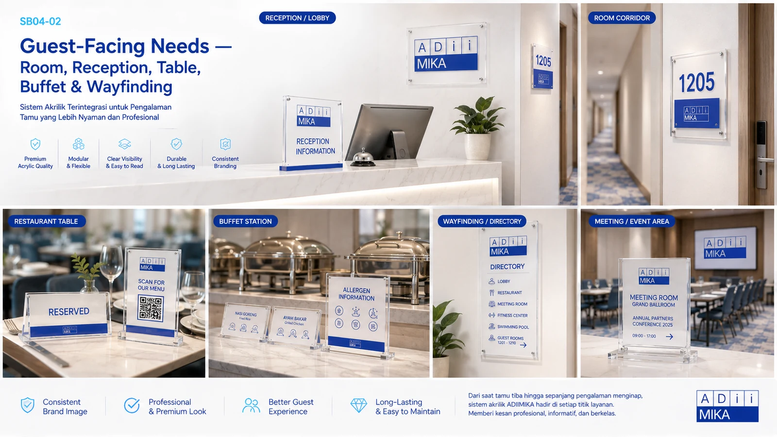Guest facing needs hotel berupa room reception table buffet meeting event dan wayfinding