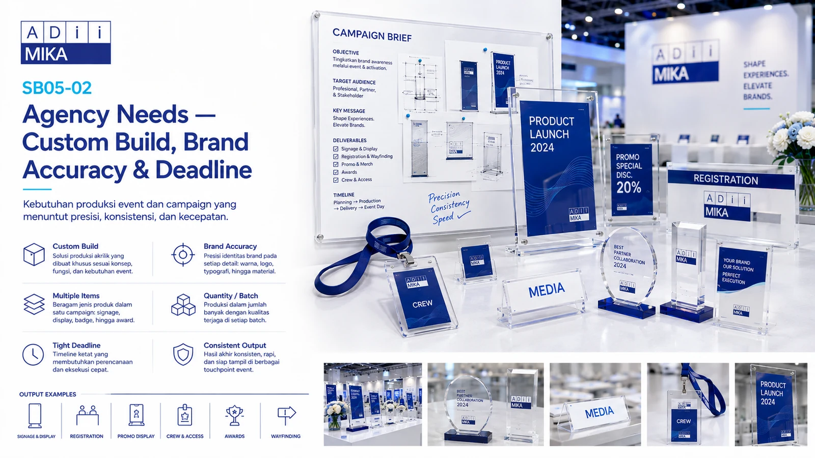 Agency needs Adiimika meliputi custom build brand accuracy deadline multiple item dan batch production