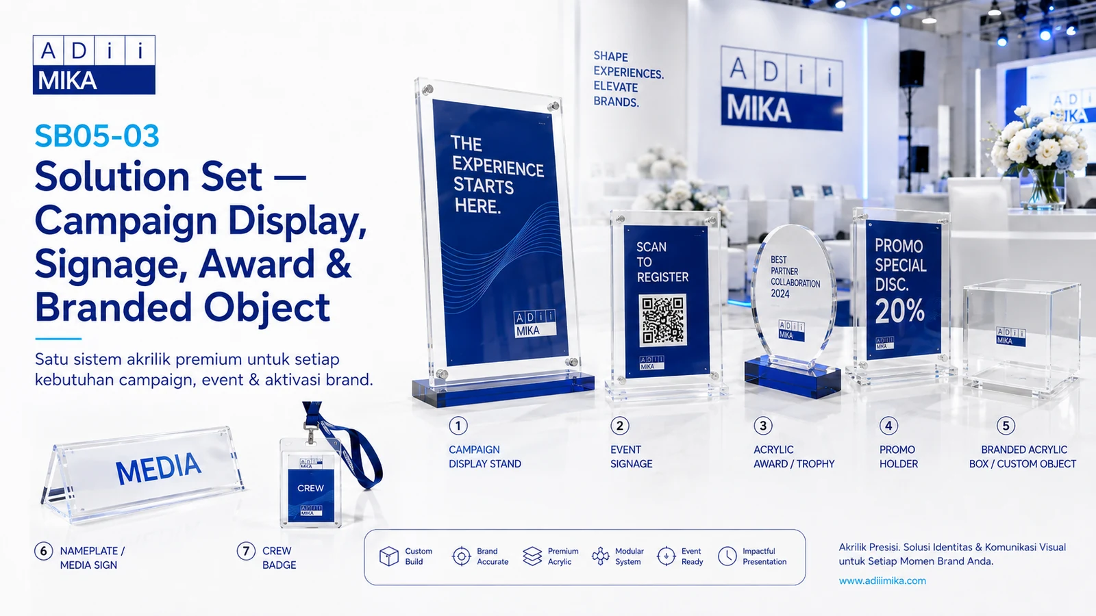Solution set Agency dan Event Adiimika berupa campaign display signage award branded object dan custom fabrication