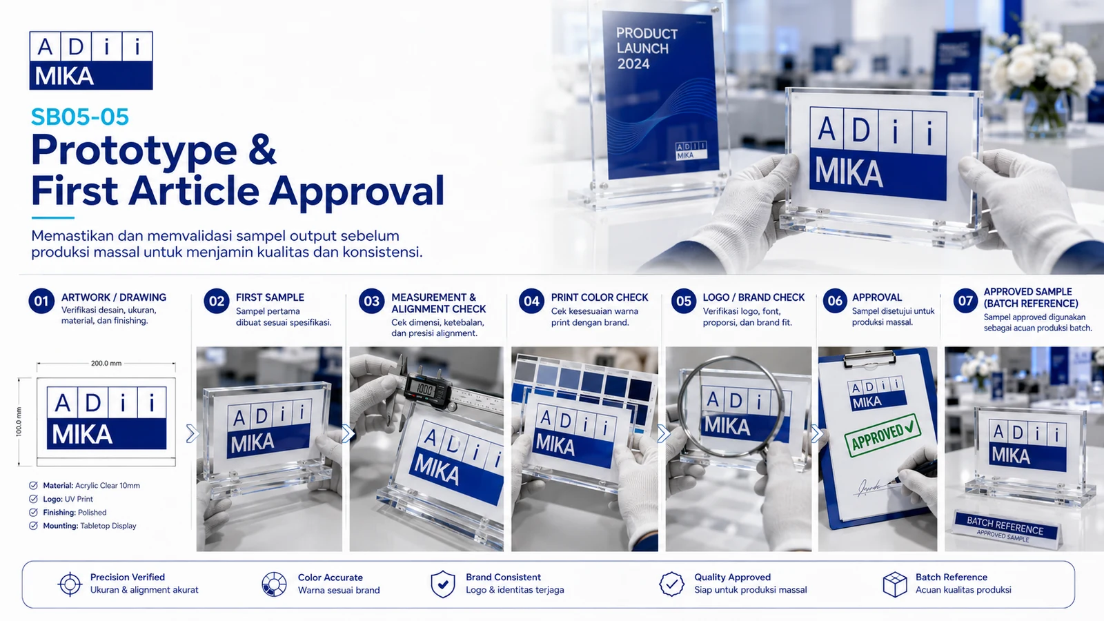 Prototype dan first article approval Adiimika untuk agency event sebelum batch production