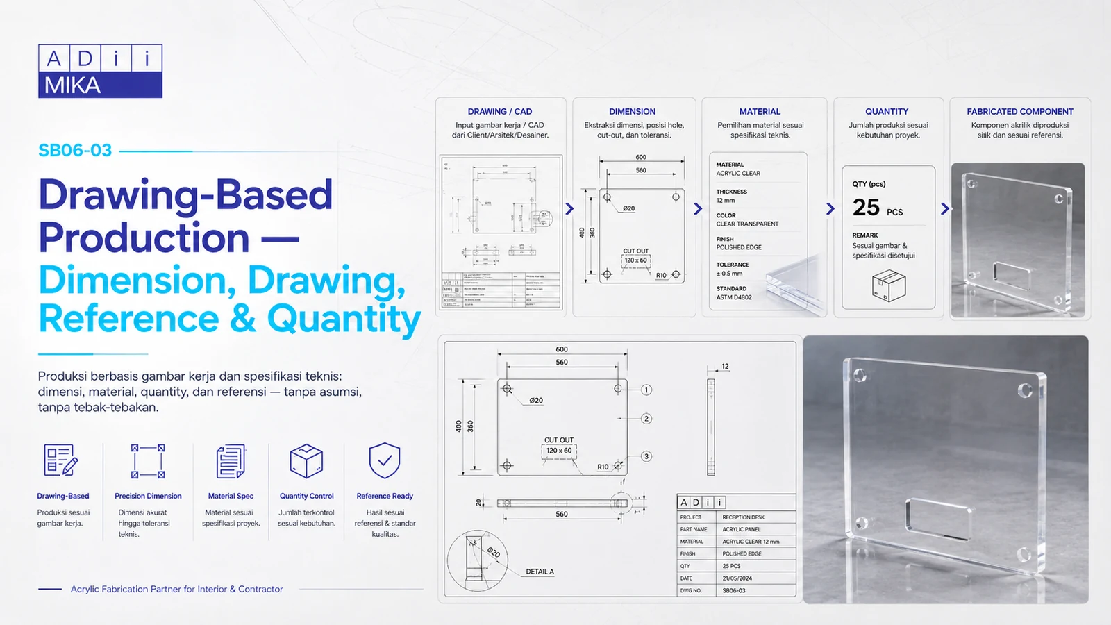 Drawing based production Adiimika berdasarkan dimension drawing reference dan quantity