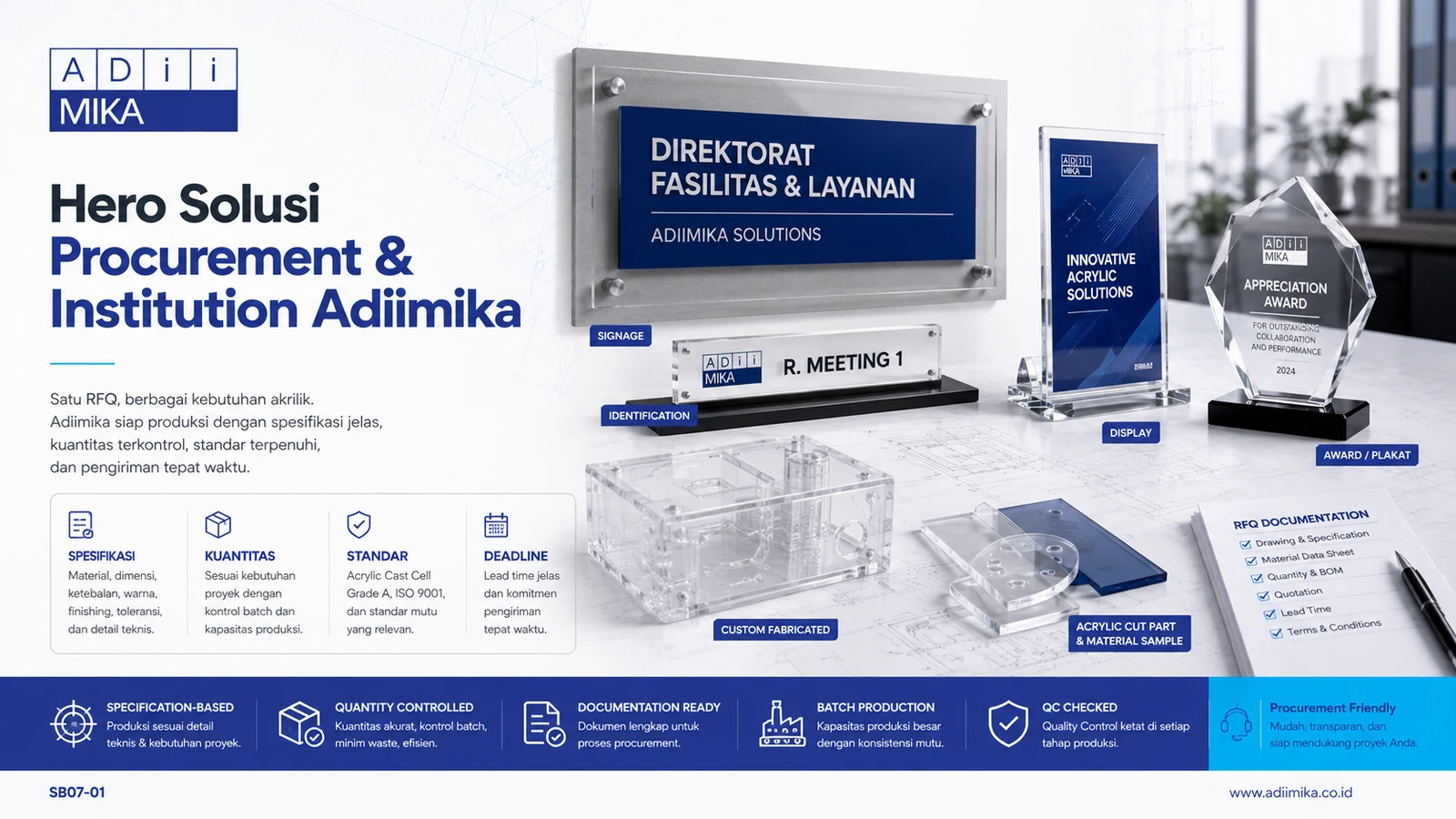 Solusi Procurement dan Institution Adiimika untuk kebutuhan akrilik berbasis spesifikasi quantity dan RFQ