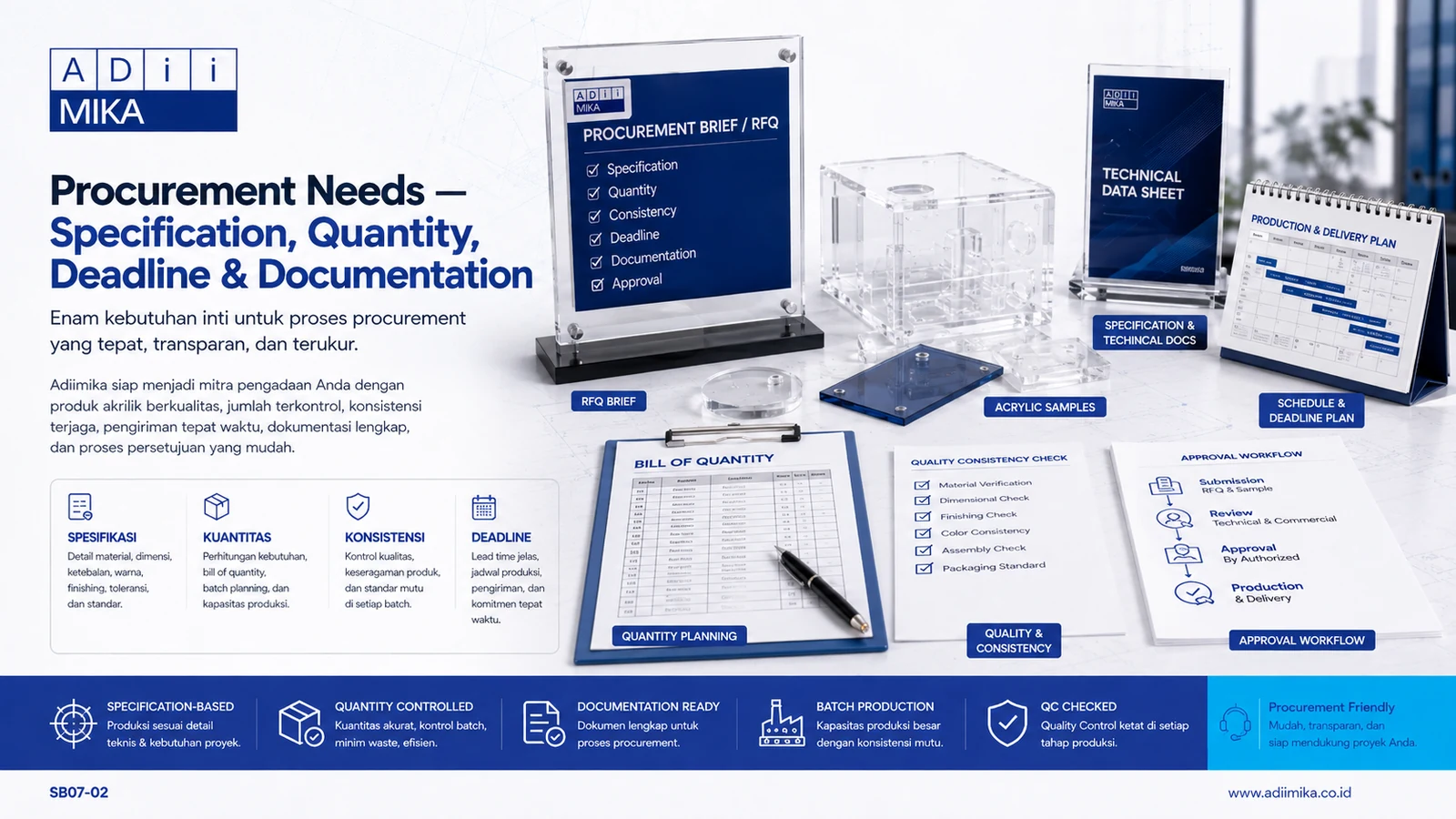 Procurement needs Adiimika berupa specification quantity deadline consistency documentation dan approval