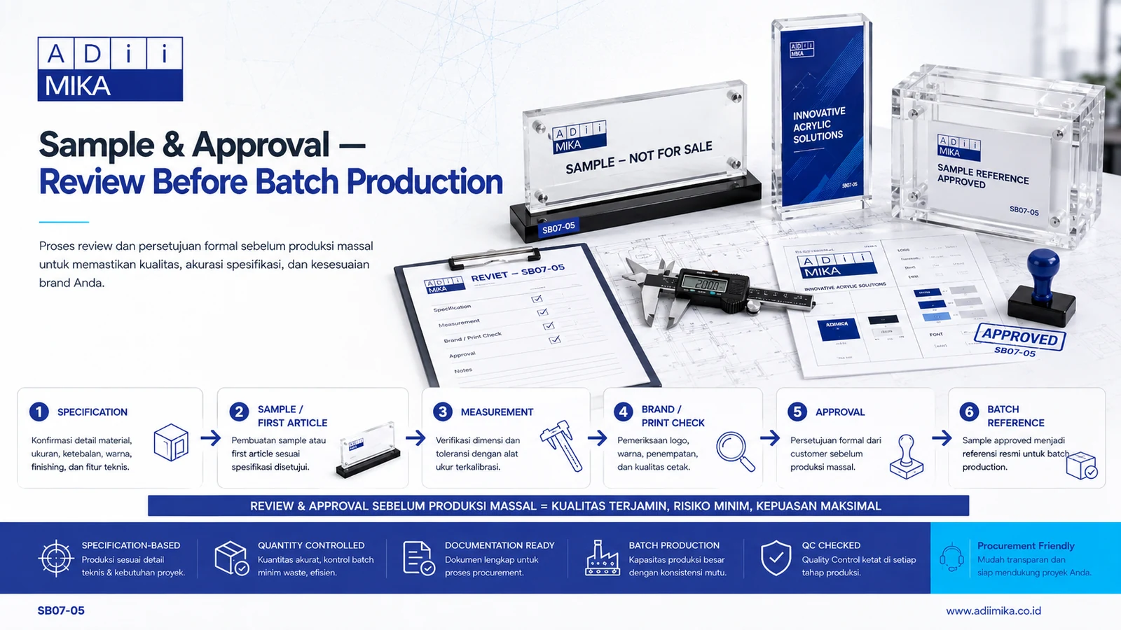 Sample dan approval Adiimika sebelum batch production untuk kebutuhan procurement
