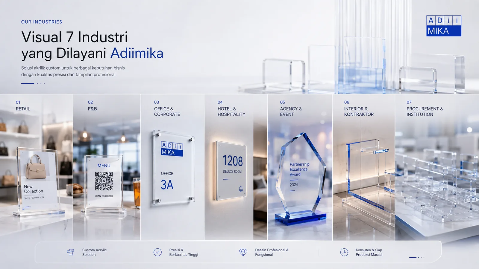 Tujuh industri yang dilayani Adiimika untuk kebutuhan produksi akrilik custom