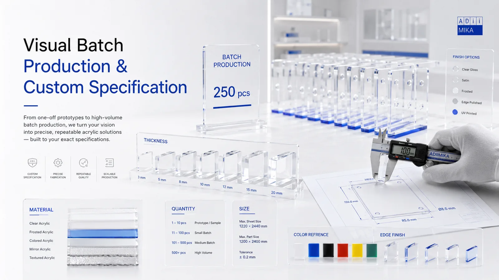 Batch production dan custom specification produksi akrilik Adiimika