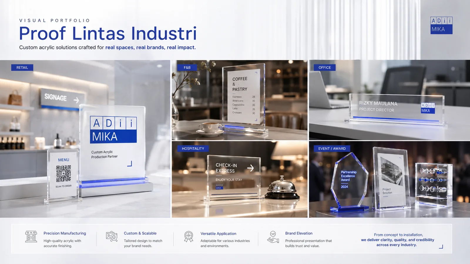 Portfolio proof Adiimika lintas industri retail F&B corporate hospitality dan event