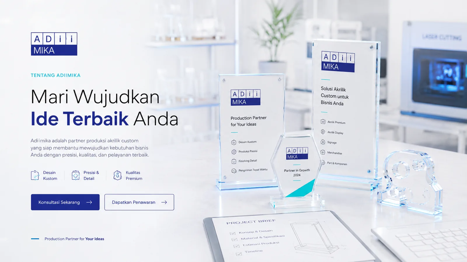 Diskusikan kebutuhan produksi akrilik custom dengan Adiimika